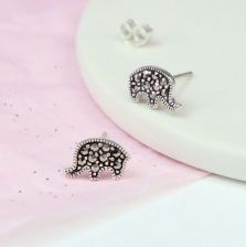 Sterling Silver Marcasite Elephant Stud Earrings by Peace of Mind